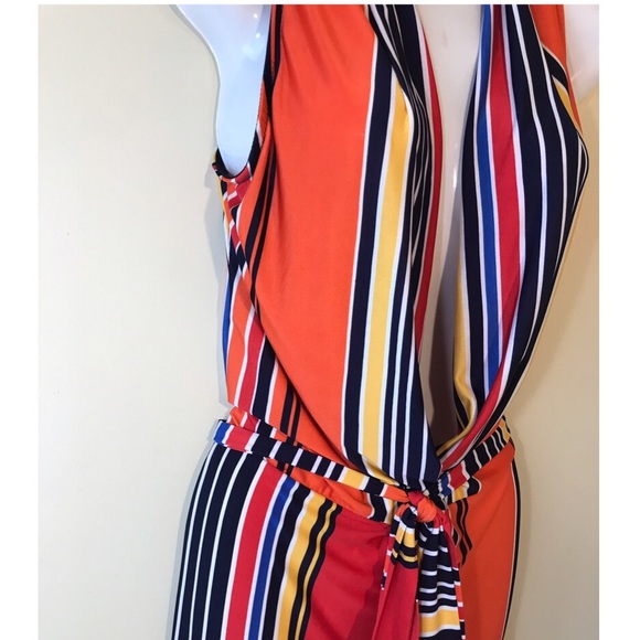 ✨NEW✨Orange Stripe Deep VNeck Sexy Jumpsuit - Picture 5 of 7